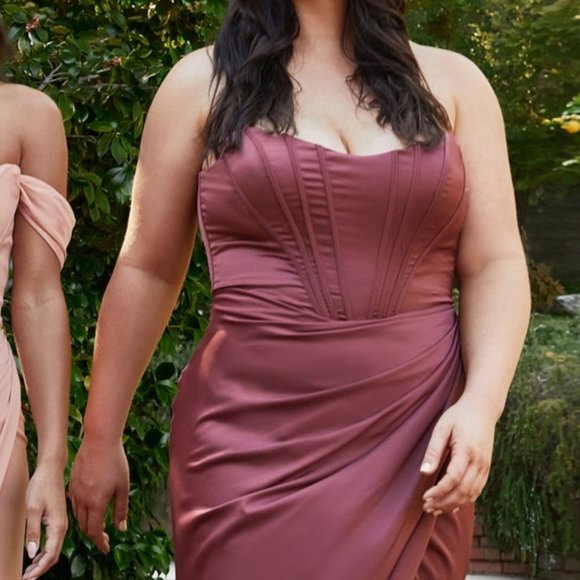 NEW LONG OFF SHOULDER SHEATH SLEEVELESS SATIN DRESS WITH LACE UP BACK CD 7484C - Picture 1 of 10